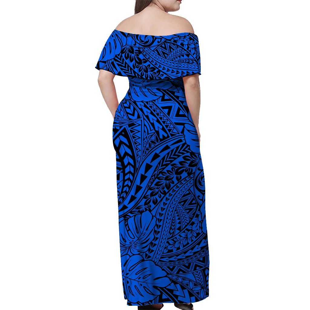 Hawaii Off Shoulder Long Dress Polynesian Tribal Art Ver.04 LT14