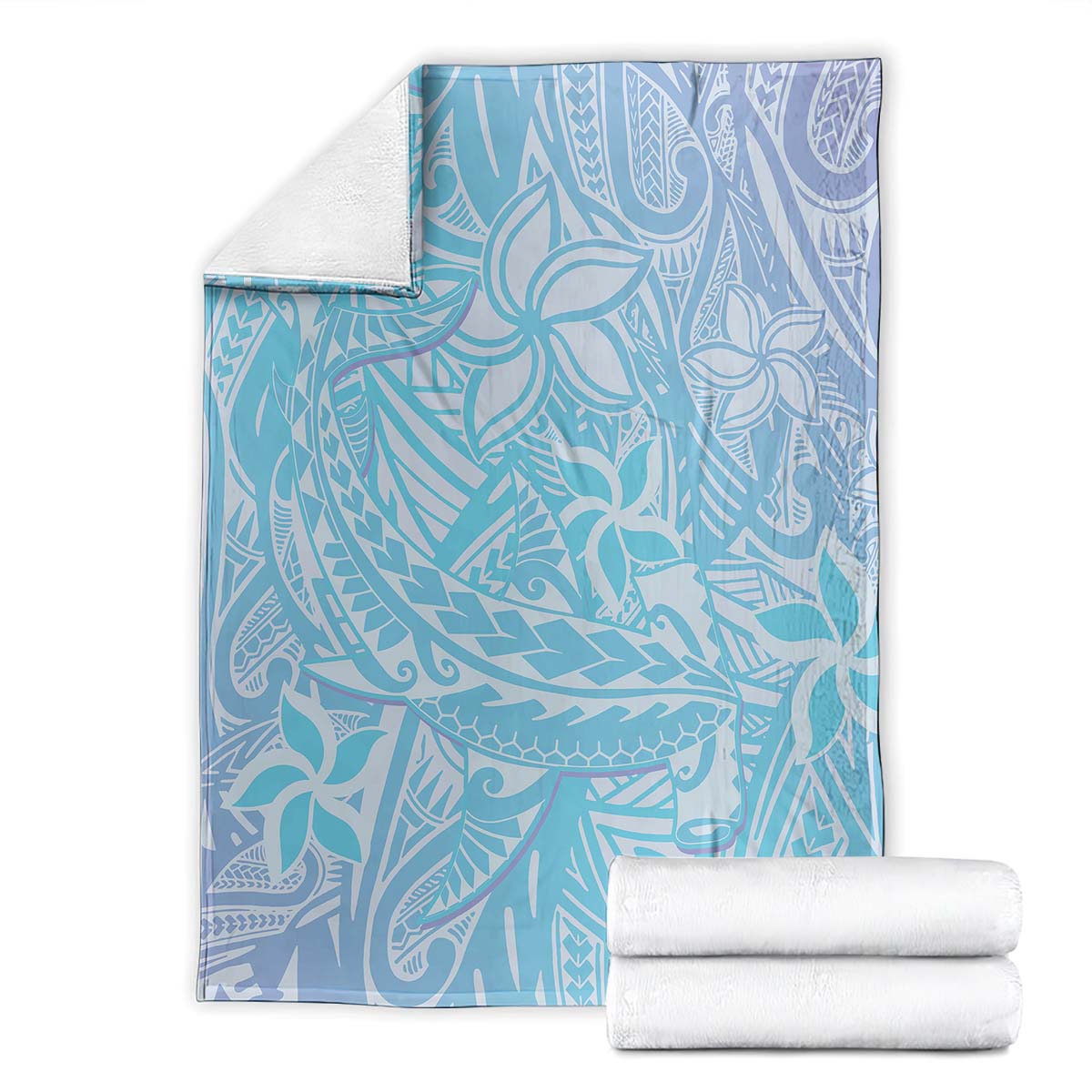 Baby Blue Gradient Polynesia Blanket Hawaiian Tribal Hammerhead Shark Tattoo LT14