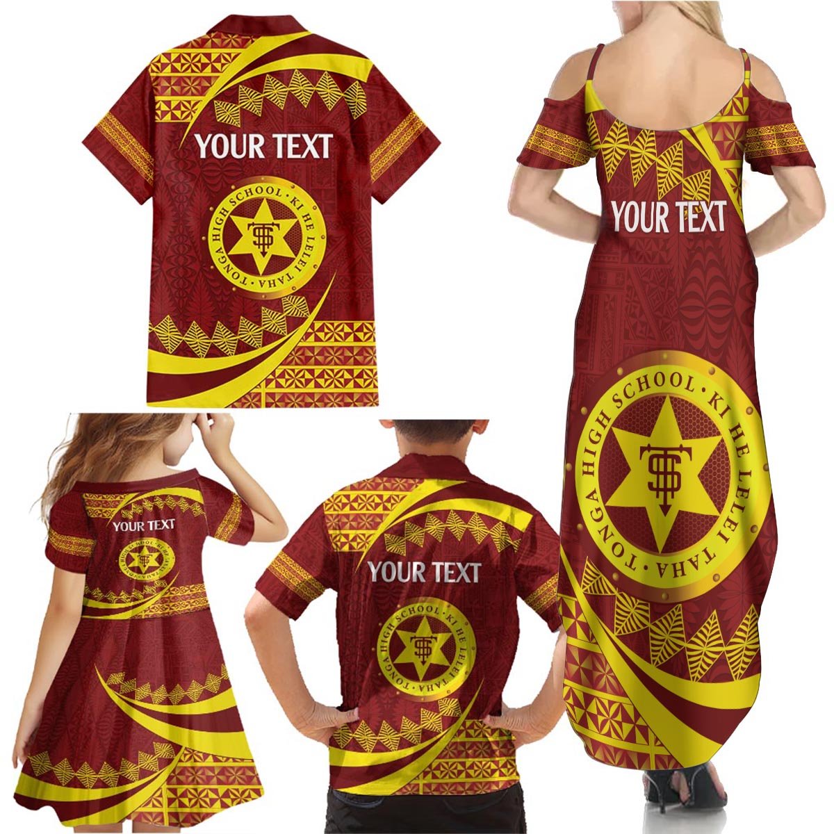Personalised Tonga High School Family Matching Summer Maxi Dress and Hawaiian Shirt Happy 77 Years Anniversary LT14 - Polynesian Pride