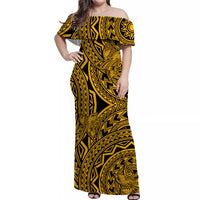 Polynesian Matching Dress and Hawaiian Shirt Tattoo Plumeria Gold LT14 - Polynesian Pride