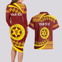 Personalised Tonga High School Couples Matching Long Sleeve Bodycon Dress and Hawaiian Shirt Happy 77 Years Anniversary LT14 - Polynesian Pride