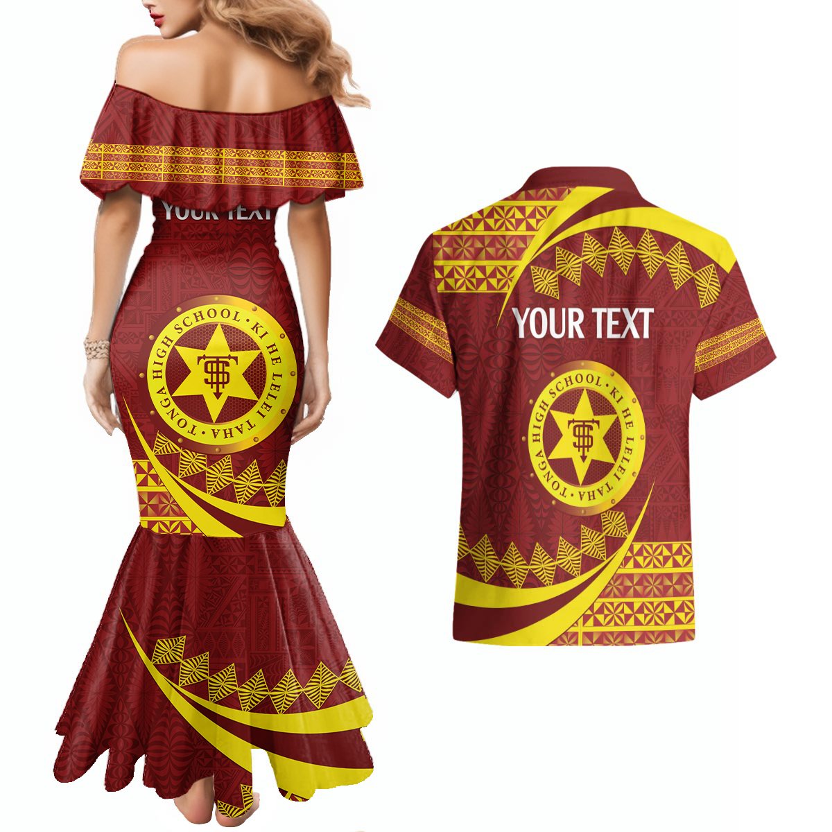 Personalised Tonga High School Couples Matching Mermaid Dress and Hawaiian Shirt Happy 77 Years Anniversary LT14 - Polynesian Pride
