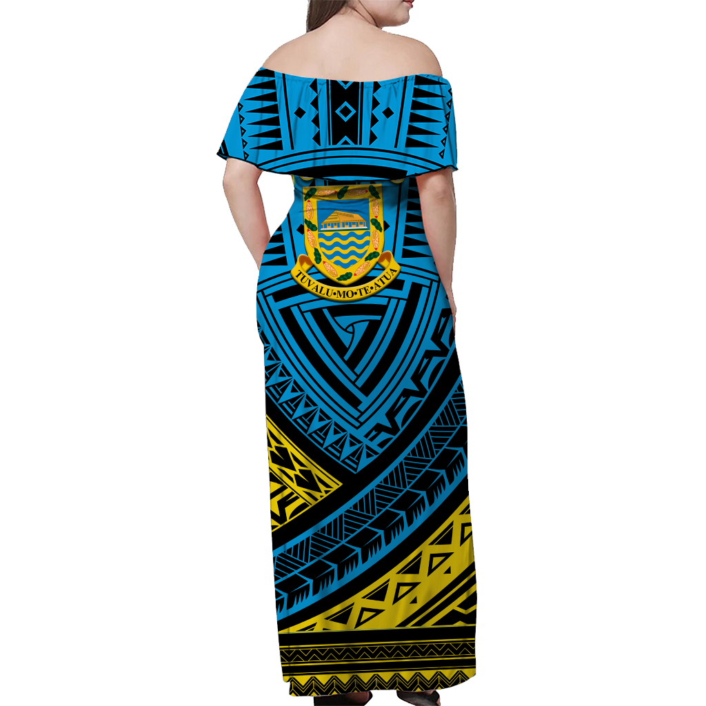 Tuvalu Off Shoulder Long Dress 44th Independence Anniversary - Tribal Pattern - LT12 - Polynesian Pride