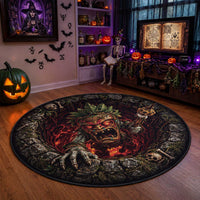 3D Illusion Hawaii Halloween Tiki Zombie Round Carpet