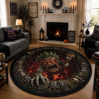 3D Illusion Hawaii Halloween Tiki Zombie Round Carpet