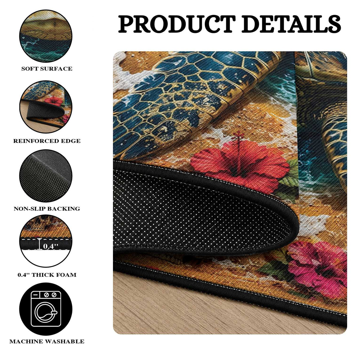 3D Illusion Honu Halloween Round Carpet Hawaiian Sea Turtle Skull Shell Vortex