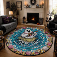 3D Illusion Hula Ghost Halloween Round Carpet Hawaiian Ukulele Spirit Ocean Vortex