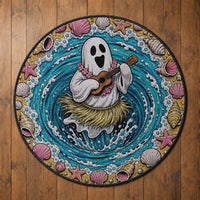 3D Illusion Hula Ghost Halloween Round Carpet Hawaiian Ukulele Spirit Ocean Vortex