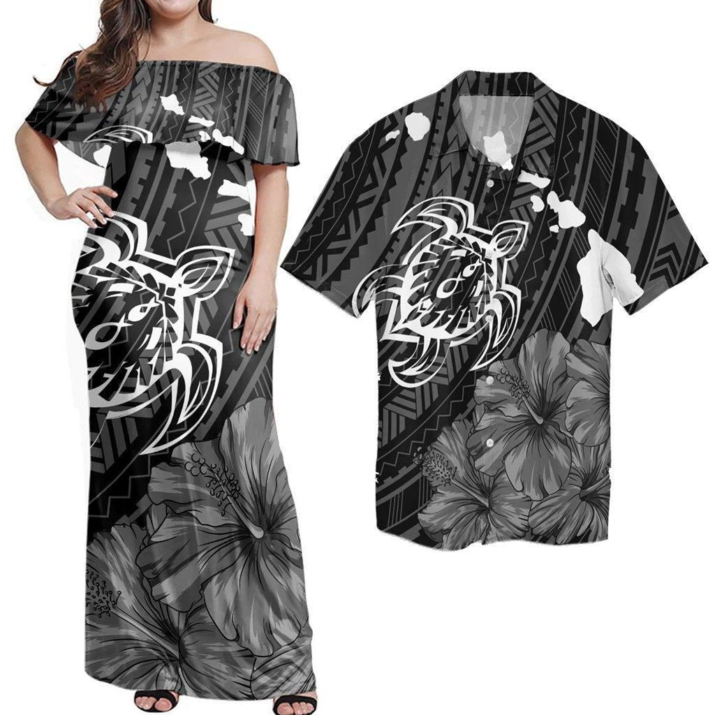 Matching Couple Hawaiian Outfits Dress and Hawaiian Shirt Hibiscus Sea Turtle Swim Polynesian RLT14 No Dress - Polynesian Pride