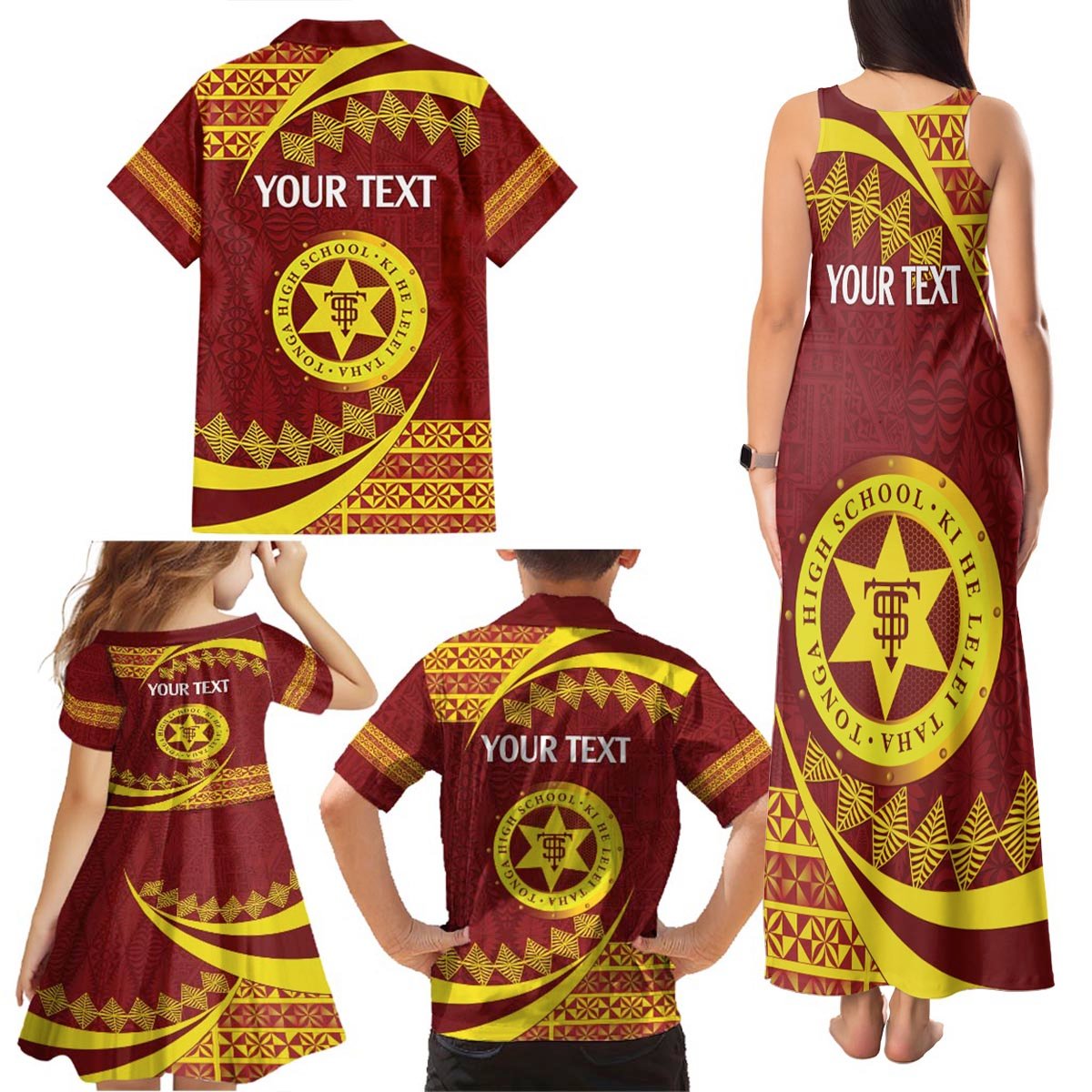 Personalised Tonga High School Family Matching Tank Maxi Dress and Hawaiian Shirt Happy 77 Years Anniversary LT14 - Polynesian Pride