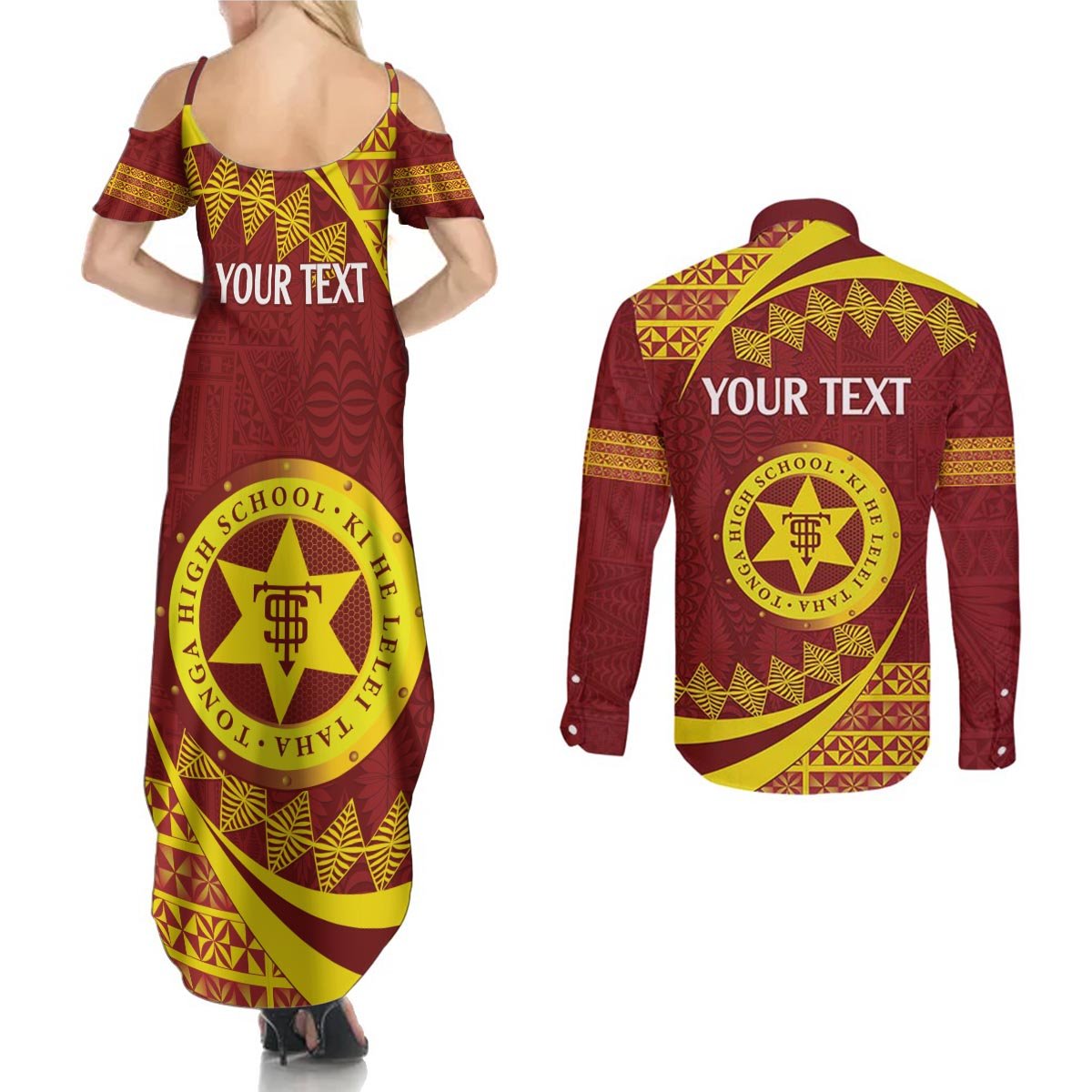 Personalised Tonga High School Couples Matching Summer Maxi Dress and Long Sleeve Button Shirt Happy 77 Years Anniversary LT14