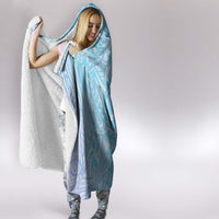 Baby Blue Gradient Polynesia Hooded Blanket Hawaiian Tribal Hammerhead Shark Tattoo LT14