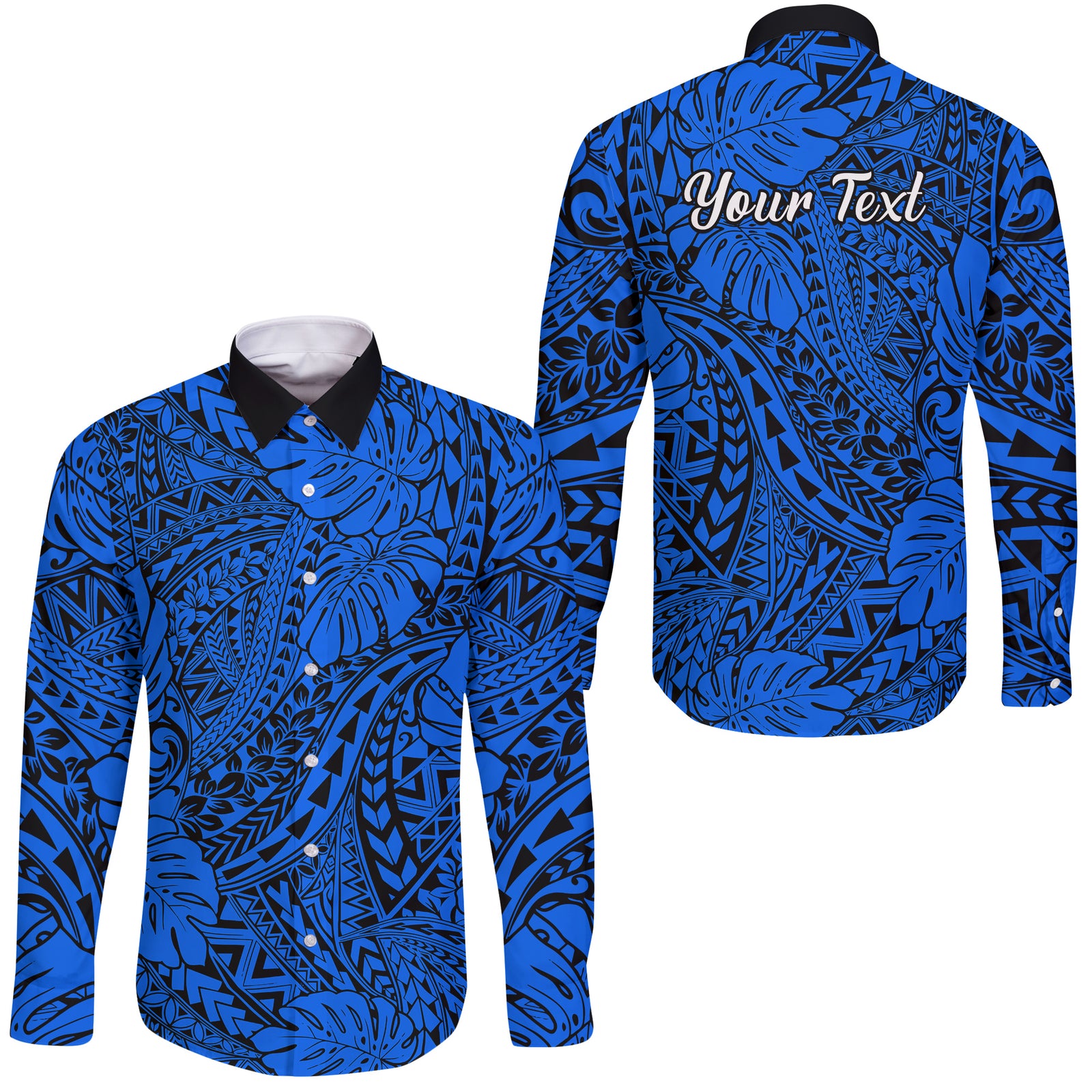 Personalised Hawaii Long Sleeve Button Shirt Polynesian Tribal Art Ver.04 LT14 Unisex Blue - Polynesian Pride