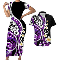 Plumeria Polynesian Couples Matching Outfits Combo Bodycon Dress And Hawaii Shirt Trending Purple LT6 No Dress - Polynesian Pride