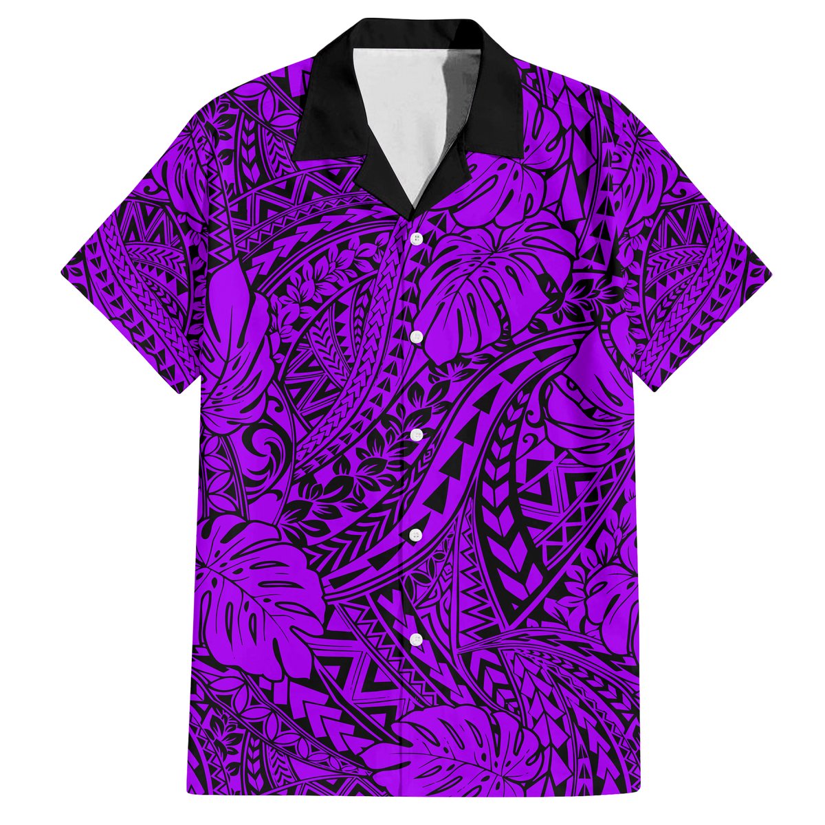 Hawaii Couples Matching Off Shoulder Long Sleeve Dress and Hawaiian Shirt Purple Polynesian Tribal Art LT14 - Polynesian Pride