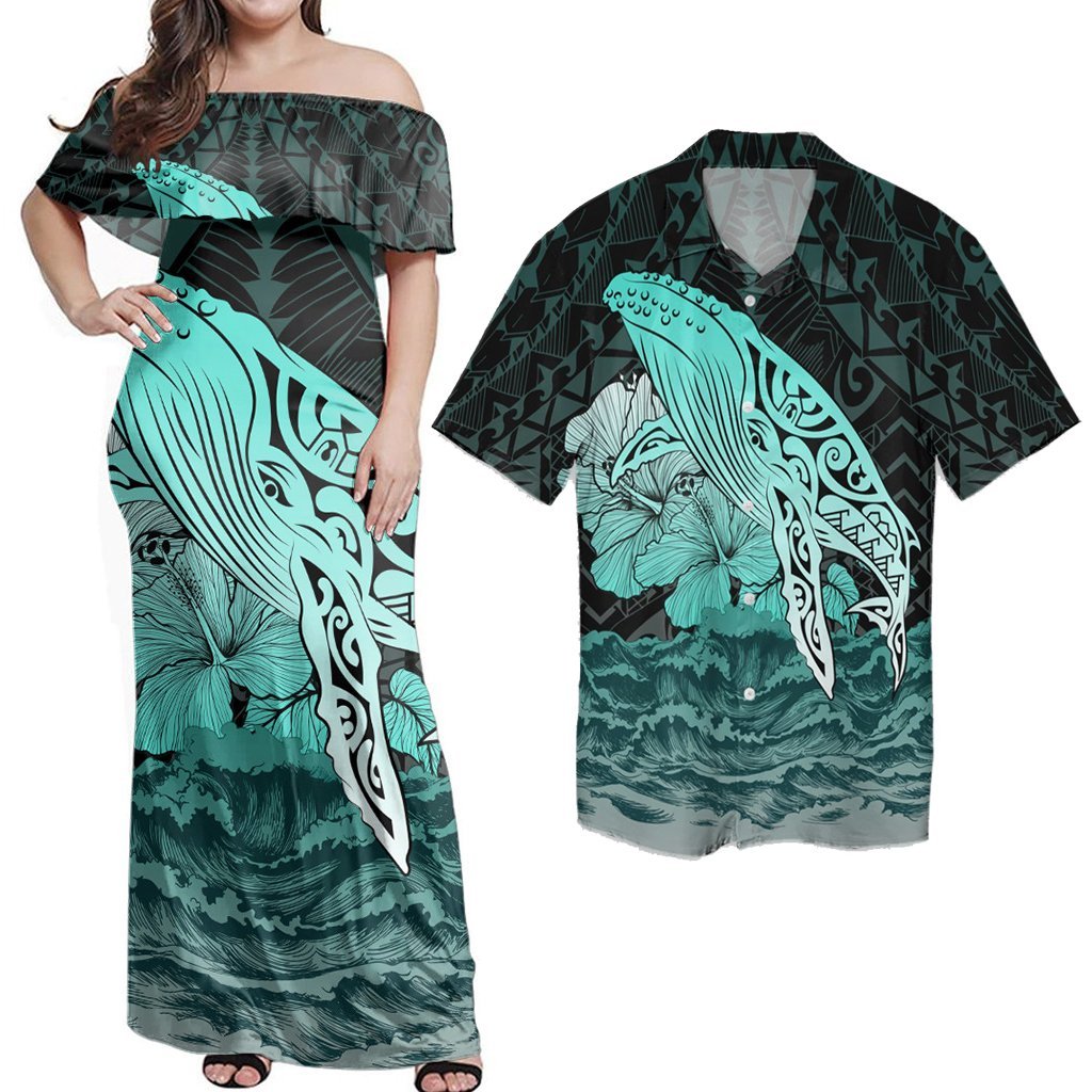Matching Couple Hawaiian Outfits Dress and Hawaiian Shirt Hawaii Hibiscus Wale Polynesian RLT14 No Dress - Polynesian Pride