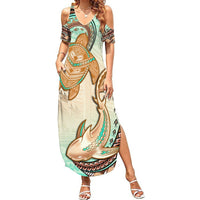 Hawaii Family Matching Outfits Polynesian Pride Summer Maxi Dress And Shirt Polynesian Shark Sea Turtle Dreamy LT14 Mom's Dress - 4XL - Polynesian Pride