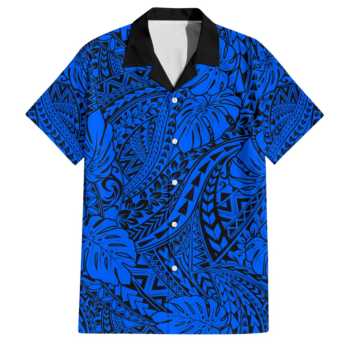 Blue Hawaii Family Matching Off Shoulder Maxi Dress And Hawaiian Shirt Tribal Art LT14 Dad's Shirt - Short Sleeve - Polynesian Pride