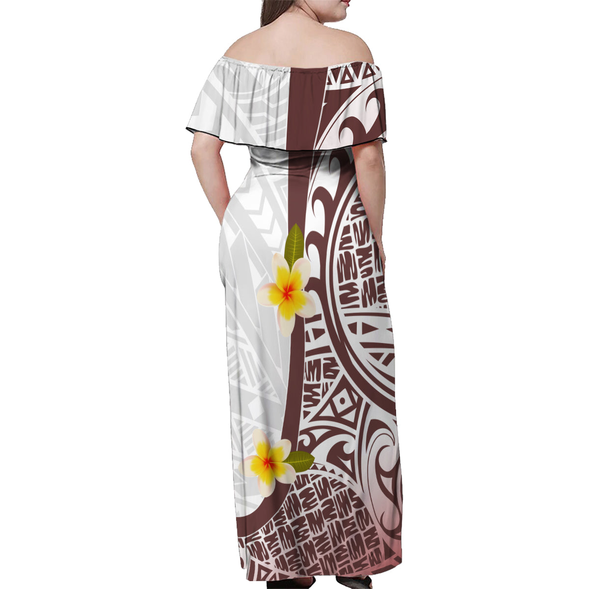 Polynesian Matching Clothes For Family Polynesian Tribal Plumeria Flowers Off Shoulder Long Sleeve Dress And Shirt - Polynesian Pride