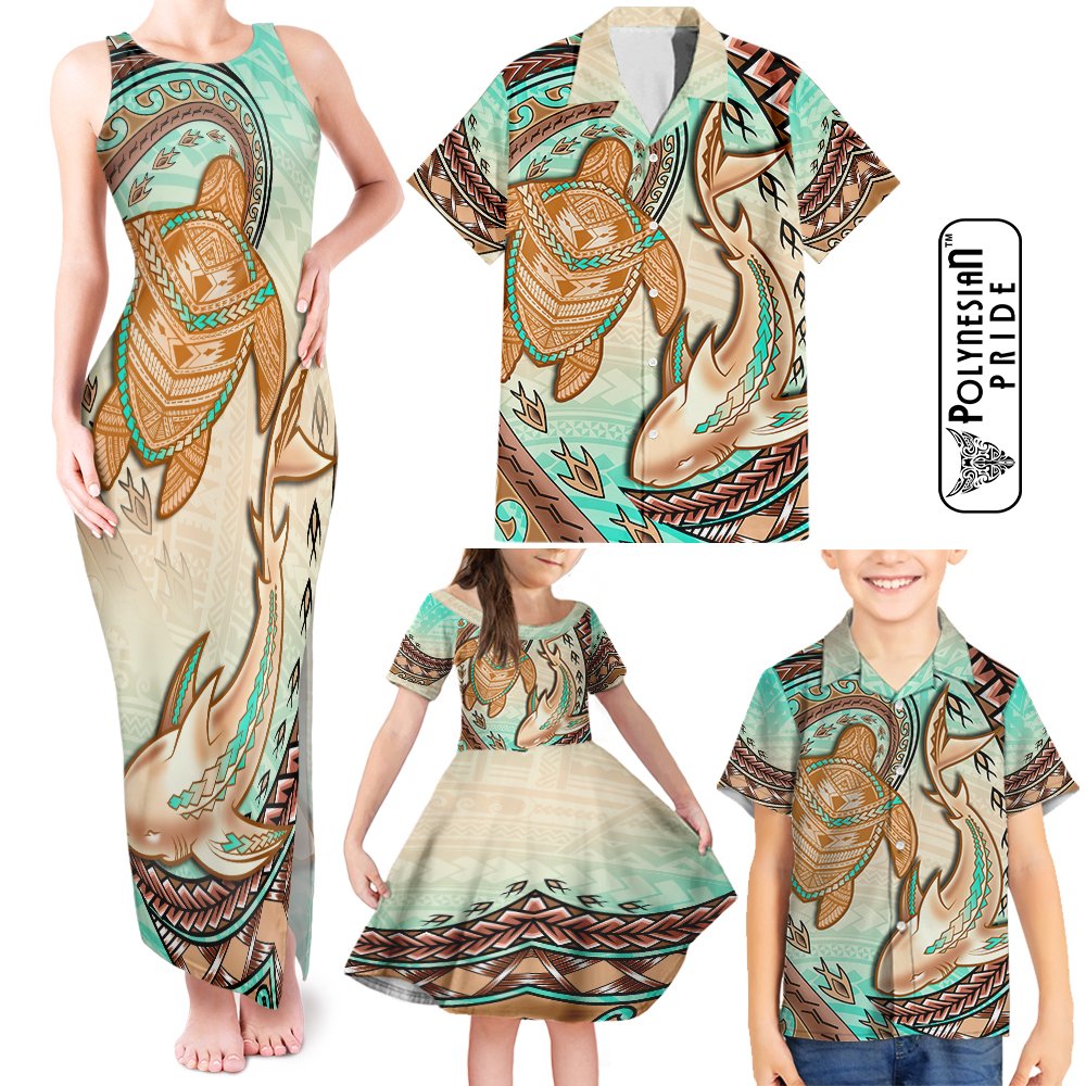 Hawaii Family Matching Outfits Tank Maxi Dress And Hawaiian Shirt Polynesian Shark Sea Turtle Dreamy LT14 Dad's Shirt - 5XL - Polynesian Pride