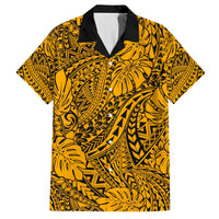 Gold Hawaii Family Matching Off Shoulder Long Sleeve Dress And Hawaiian Shirt Tribal Art LT14 - Polynesian Pride