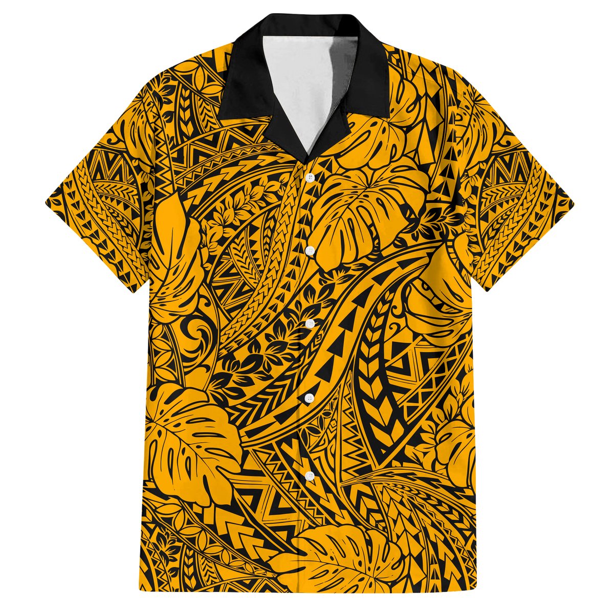 Hawaii Couples Matching Off Shoulder Long Sleeve Dress and Hawaiian Shirt Gold Polynesian Tribal Art LT14 - Polynesian Pride