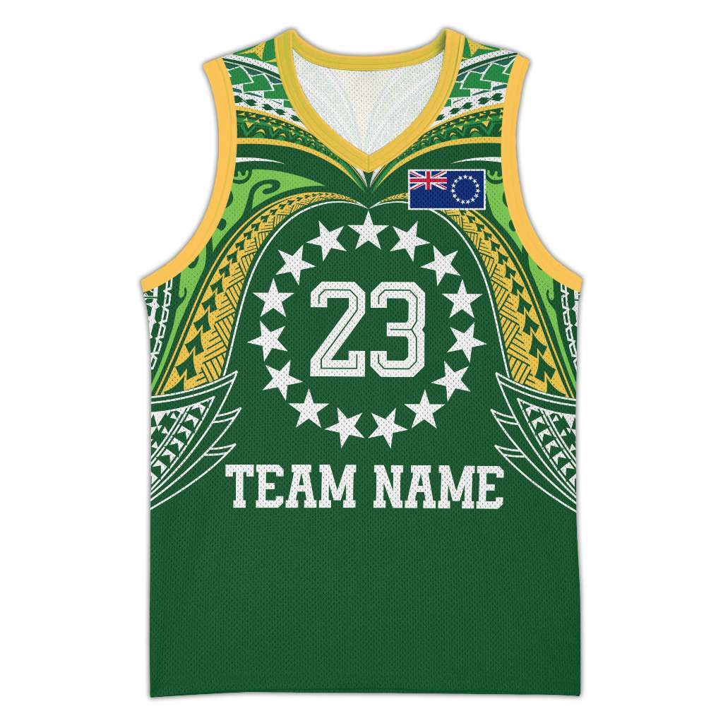 Custom Photo Cook Islands Basketball Jersey Tatau Tribal Motifs Green Color CTM03 Unisex Multicolor - Polynesian Pride