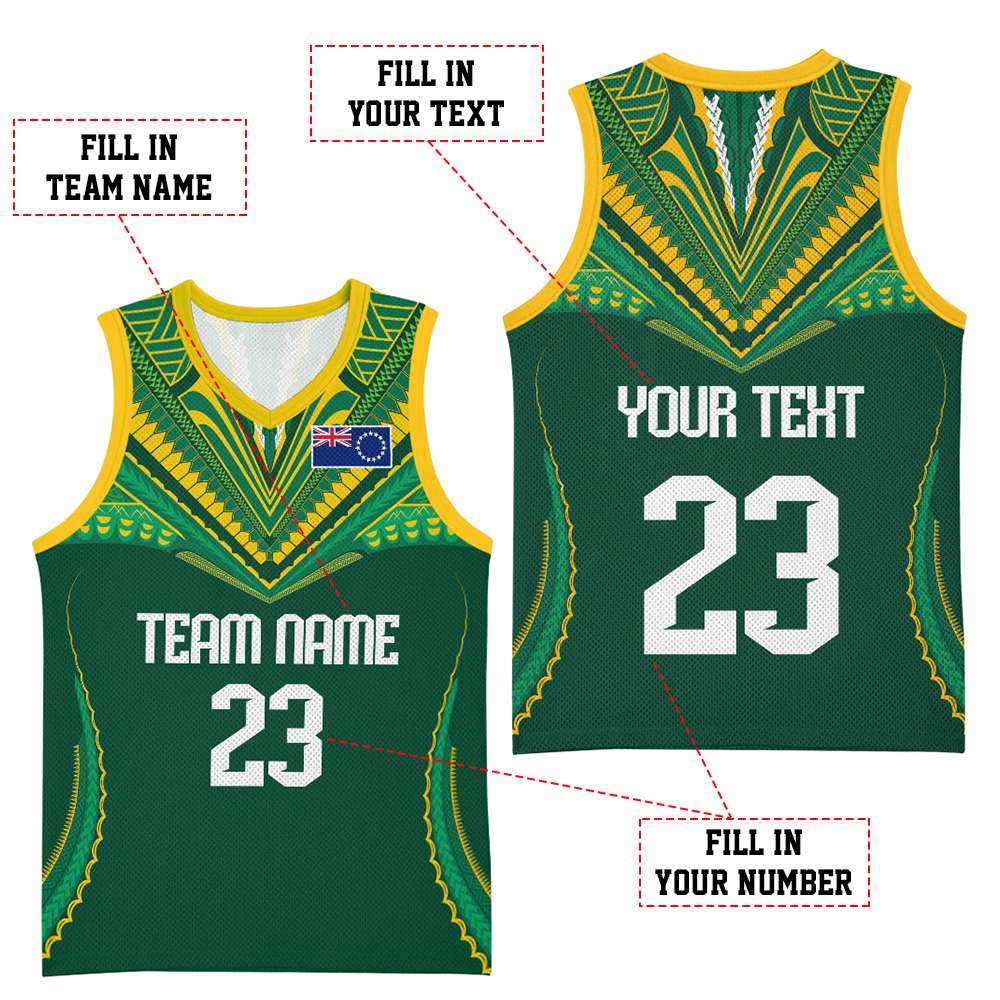 Custom Cook Islands Basketball Jersey Tatau Art Sport Style Green Color
