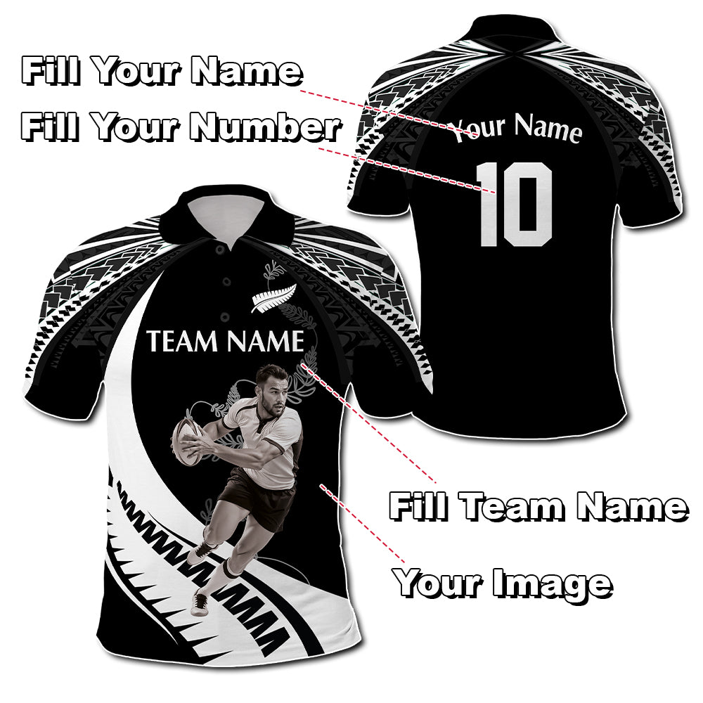 Custom Photo New Zealand Rugby-Aotearoa Polo Shirt Armour Blacks Silver Ferns