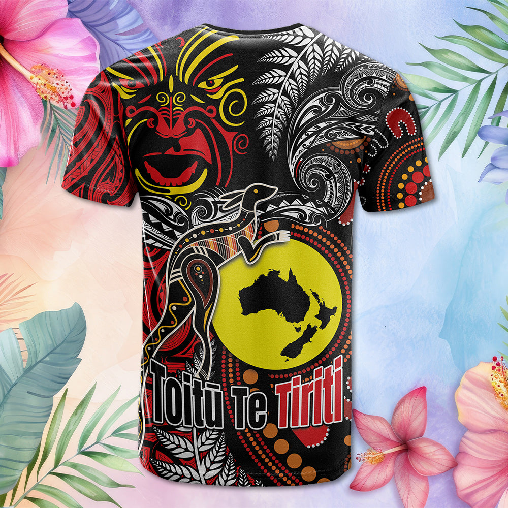 Custom Photo Aotearoa And Australia Toitu Te Tiriti T Shirt Honour The Treaty Stand Together Stand Stronger CTM03 - Polynesian Pride