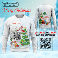 Custom QR Code Polynesian Christmas Knitted Sweatshirt Funny Santa Claus and Xmas Style CTM03 Multicolor - Polynesian Pride