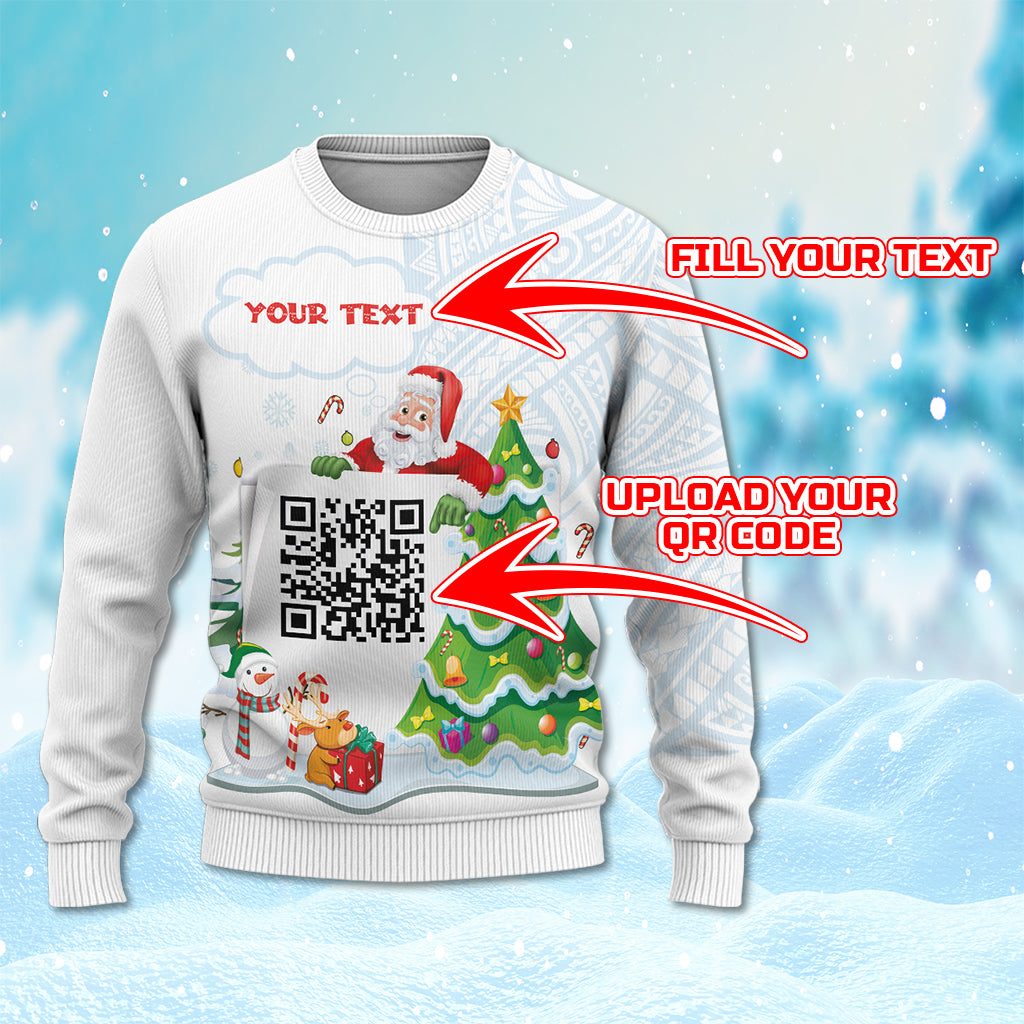 Custom QR Code Polynesian Christmas Knitted Sweatshirt Funny Santa Claus and Xmas Style CTM03 - Polynesian Pride