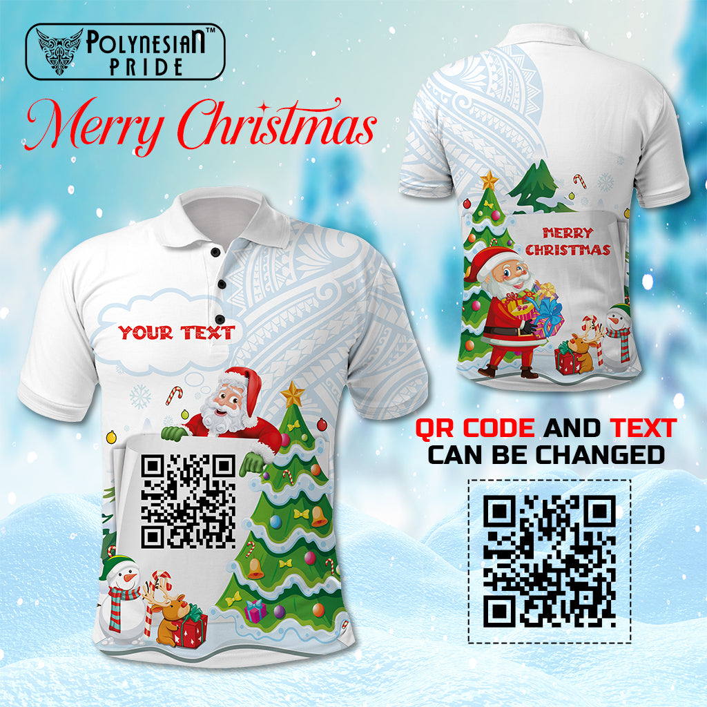 Custom QR Code Polynesian Christmas Polo Shirt Funny Santa Claus and Xmas Style CTM03 Multicolor - Polynesian Pride