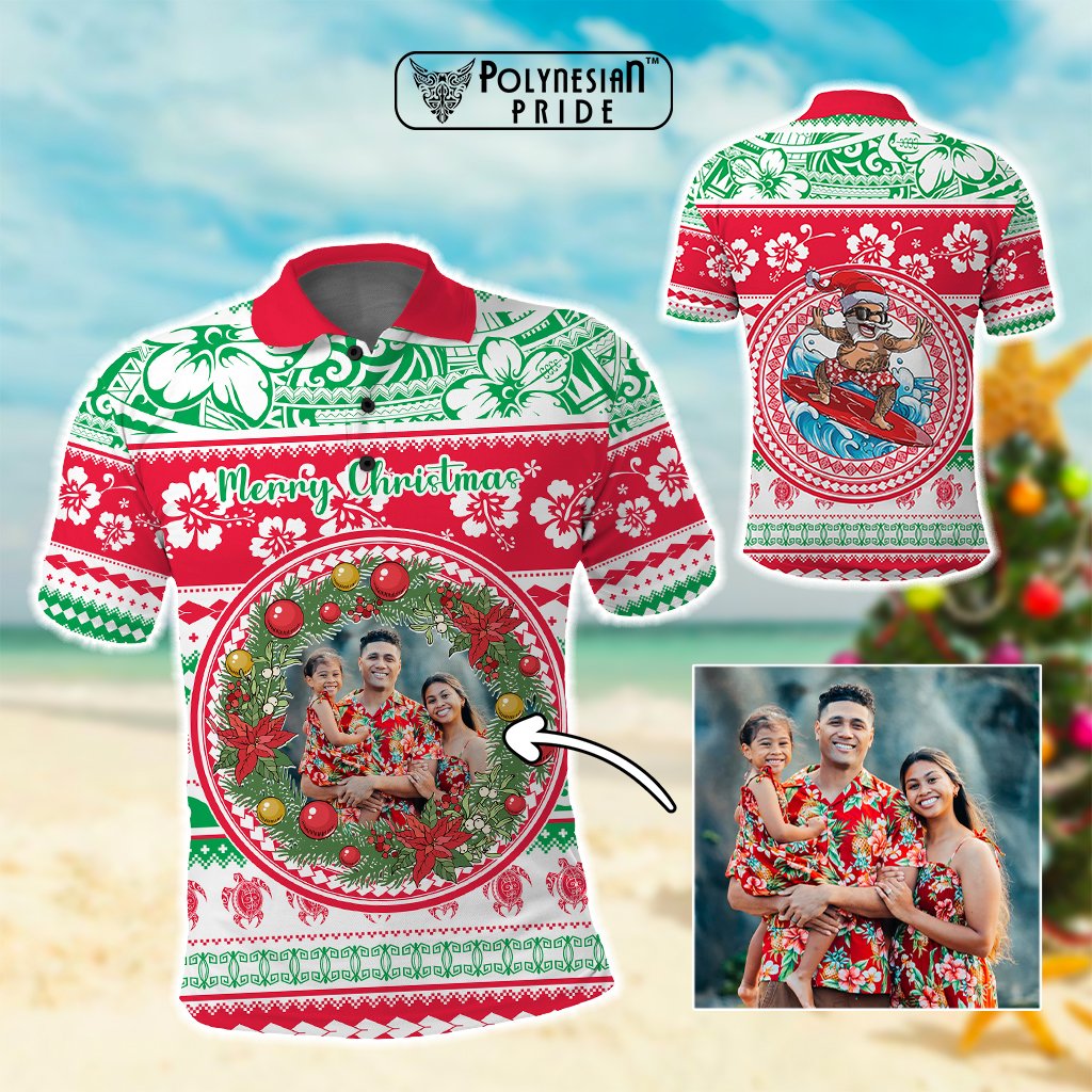 Custom Photo Polynesian Christmas Polo Shirt - Polynesian Pride