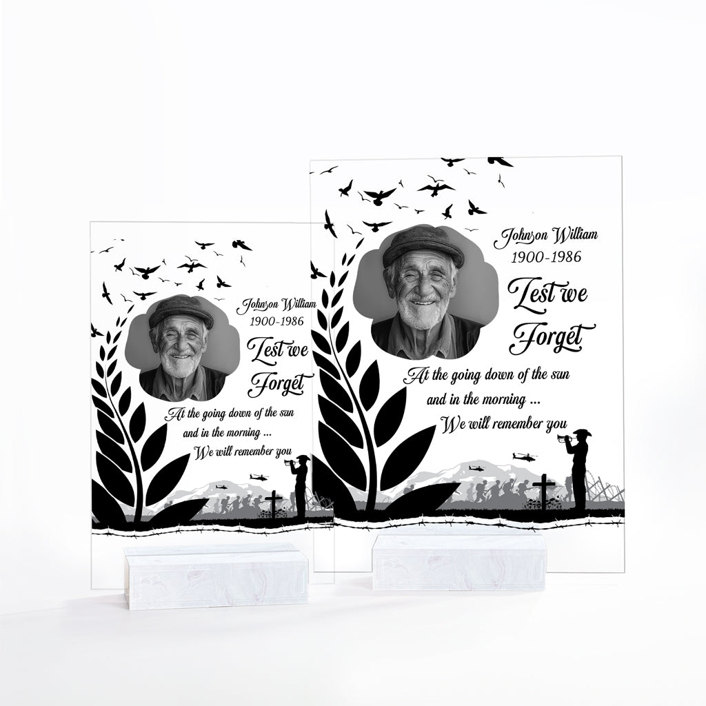 Custom Photo New Zealand ANZAC Day Memorial Acrylic Plaque Lest We Forget