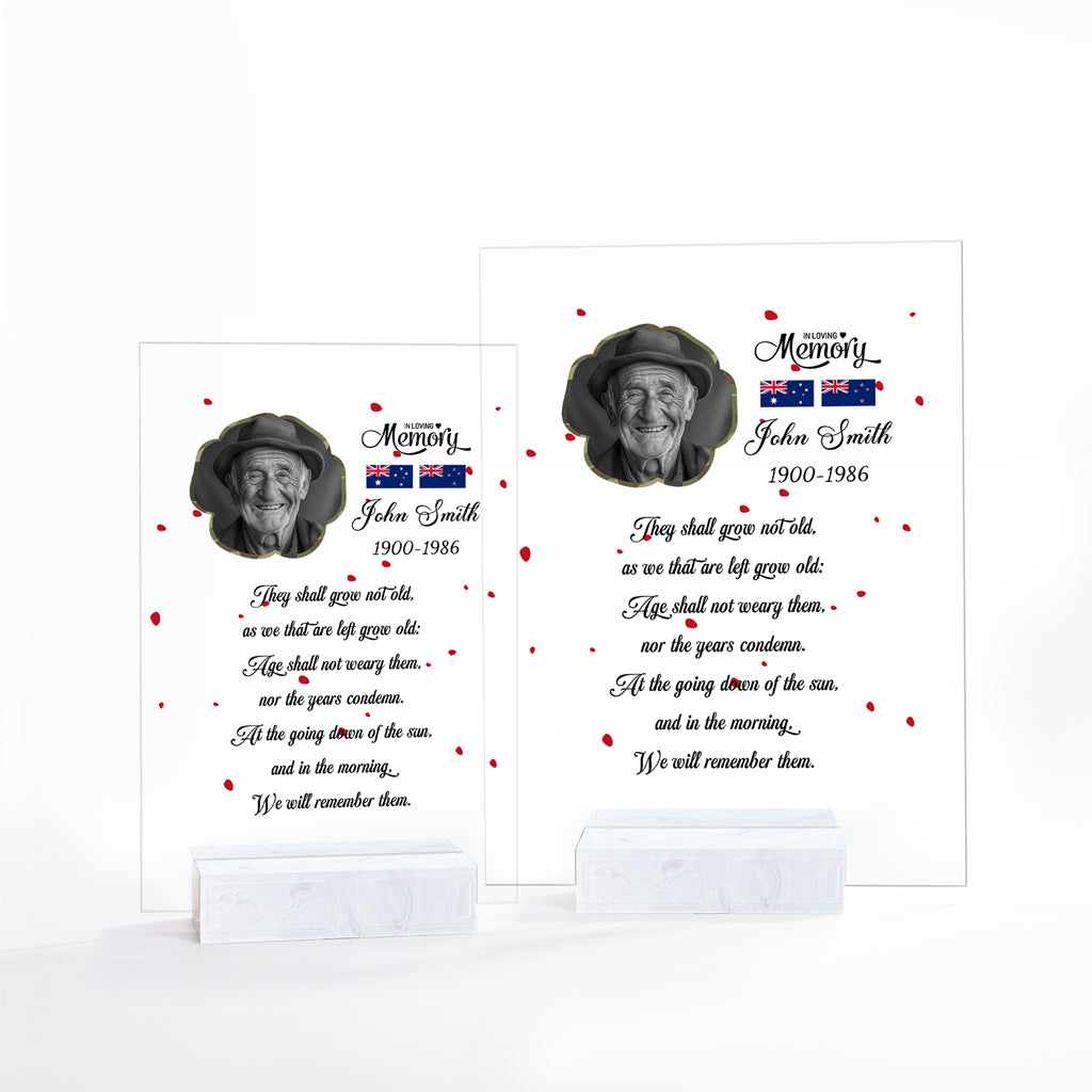 Custom Photo Australia And New Zealand ANZAC Day Memorial Acrylic Plaque We Will Remember You