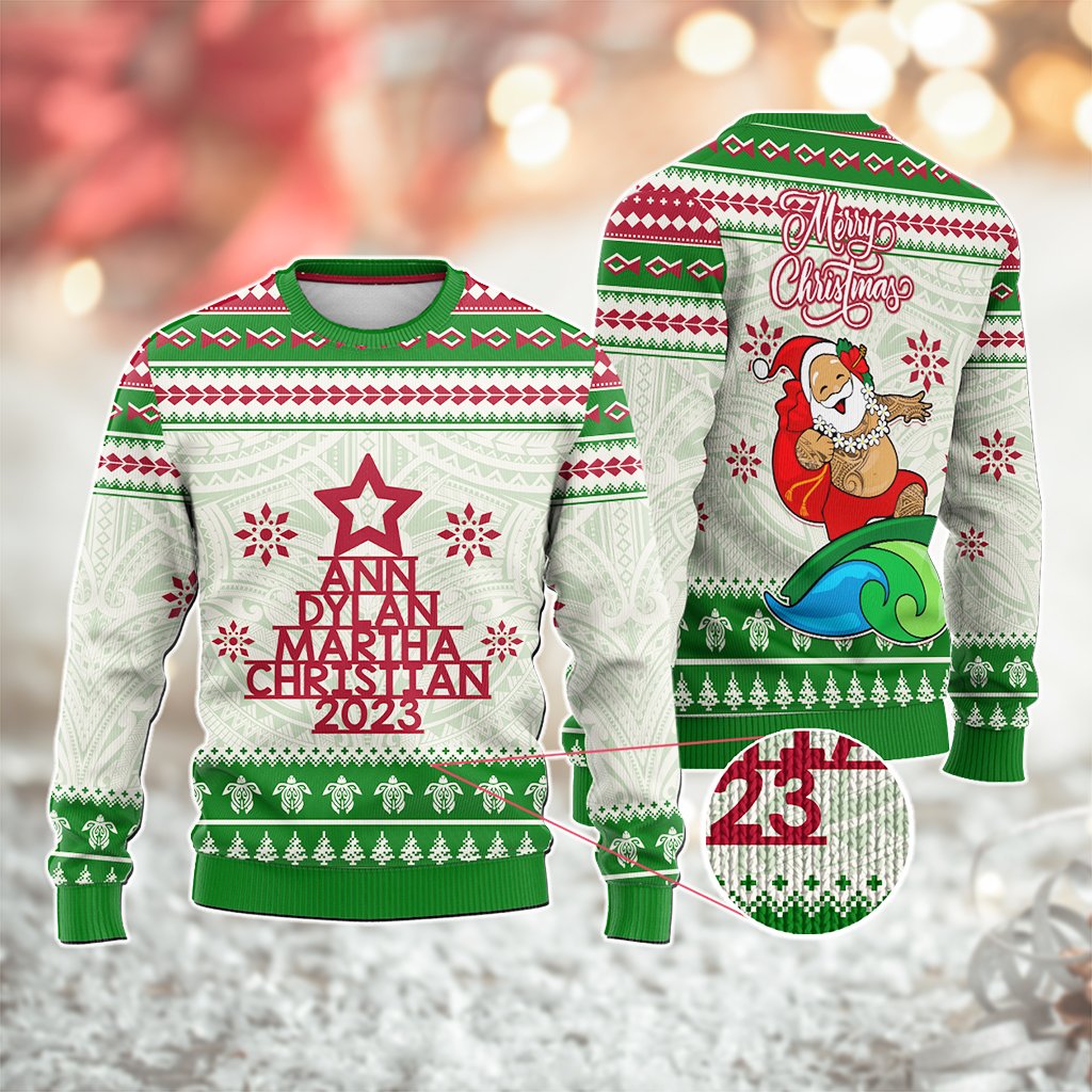 Custom Polynesian Knitted Sweatshirt Family Names Xmas Tree