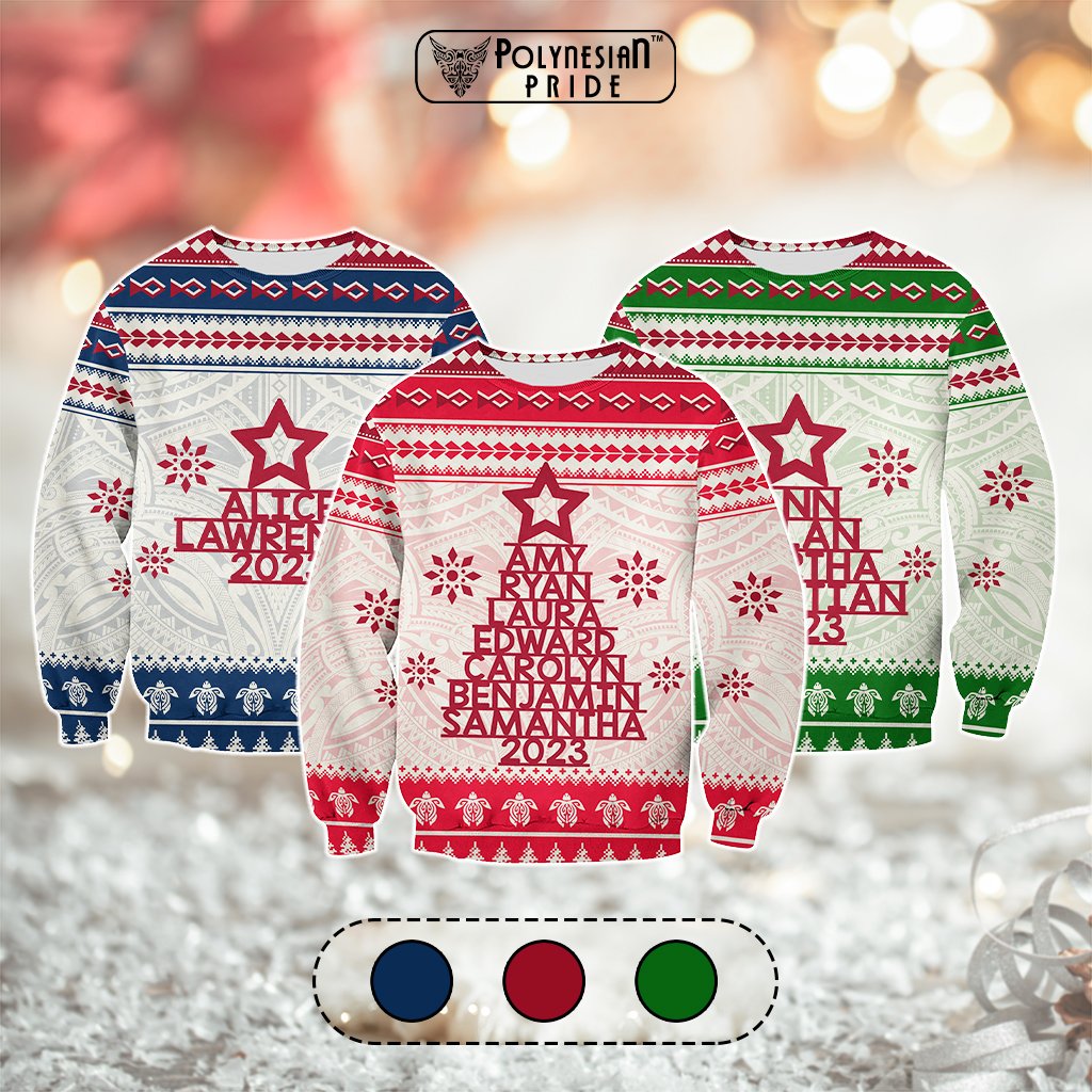 Custom Polynesian Sweatshirt Family Names Xmas Tree