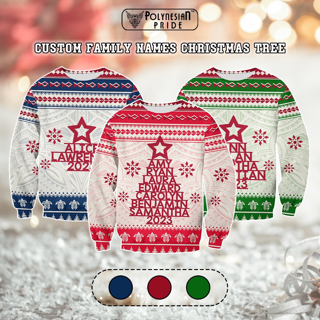 Custom Polynesian Sweatshirt Family Names Xmas Tree