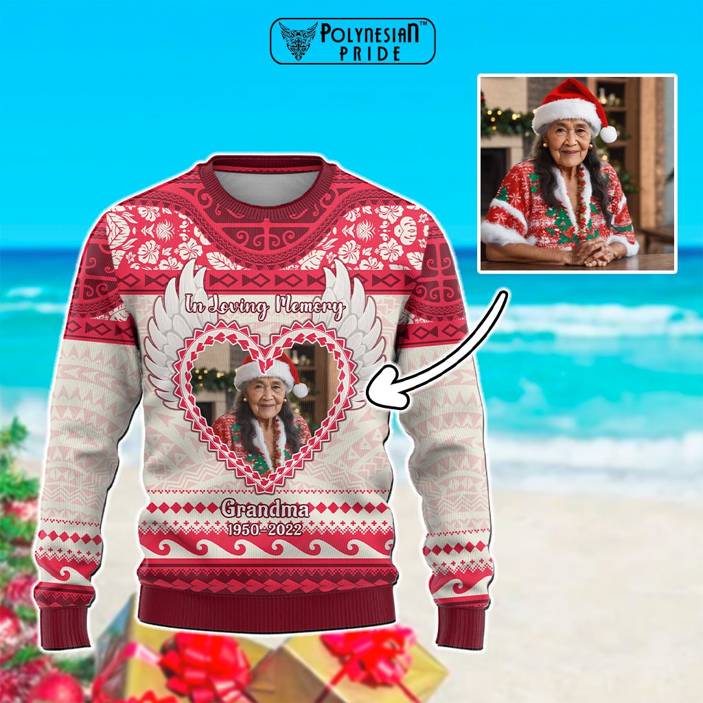 Custom Photo Polynesian Knitted Sweatshirt Memorial All I Want For Xmas Is You CTM05 Multicolor - Polynesian Pride