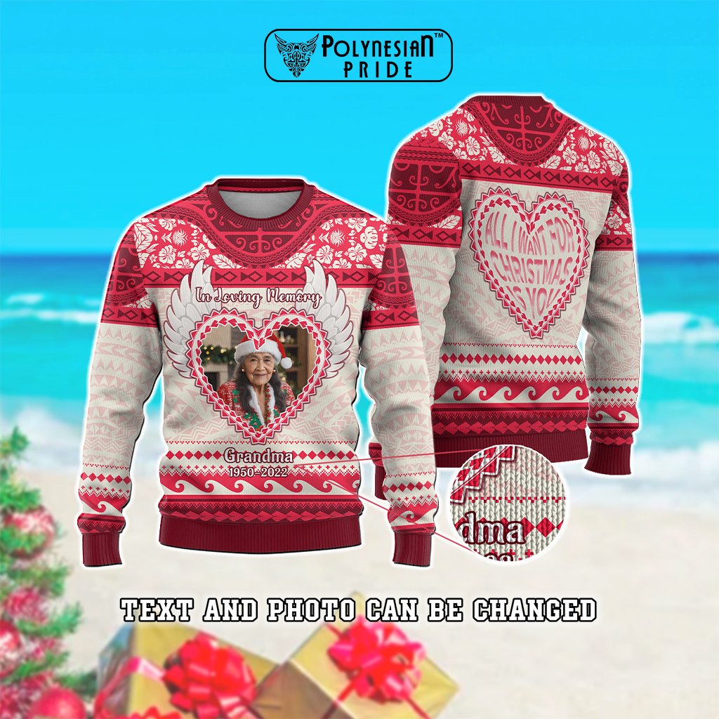 Custom Photo Polynesian Knitted Sweatshirt Memorial All I Want For Xmas Is You CTM05 - Polynesian Pride