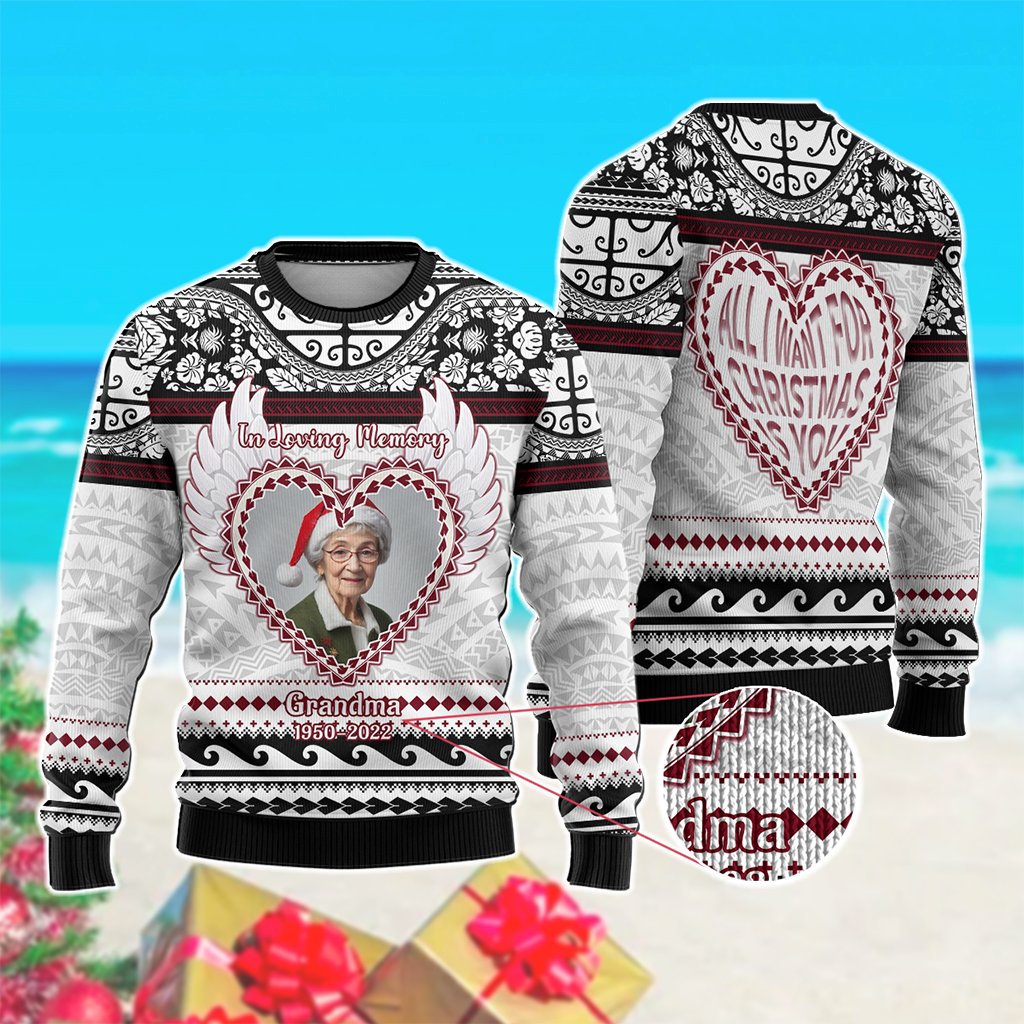 Custom Photo Polynesian Knitted Sweatshirt Memorial All I Want For Xmas Is You CTM05 - Polynesian Pride