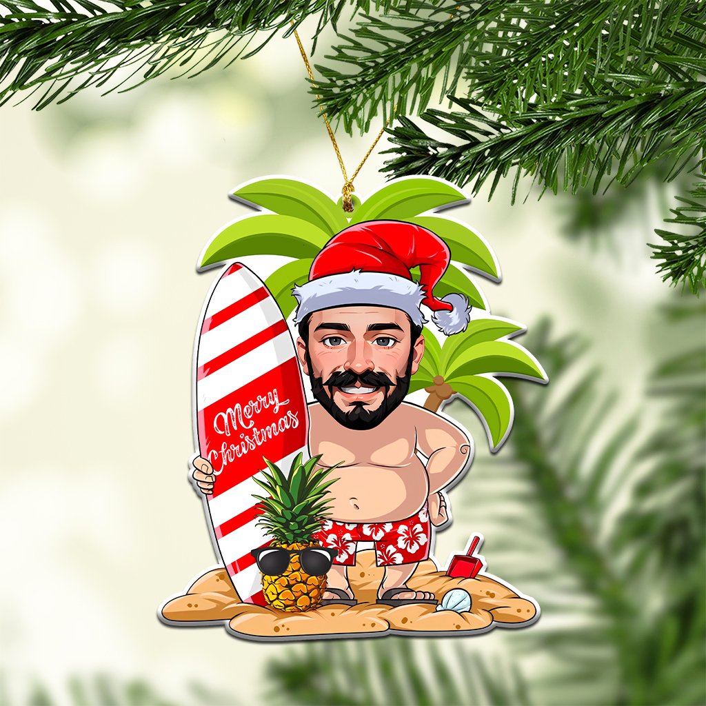 Custom Photo Christmas Ceramic Ornament Polynesian Santa