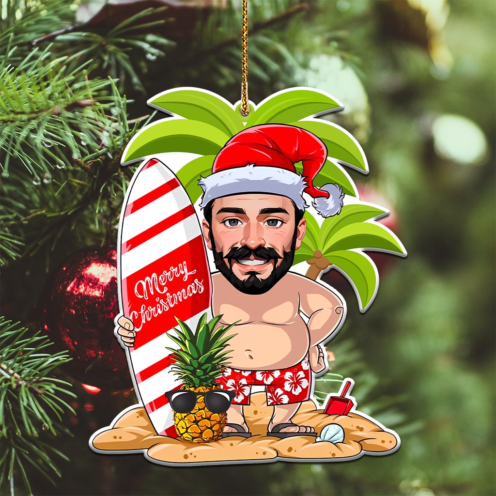 Custom Photo Christmas Ceramic Ornament Polynesian Santa