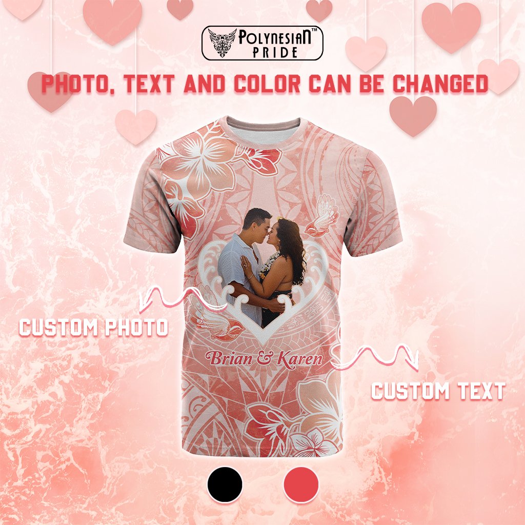 Custom Photo New Zealand Valentine T Shirt Maori Hongi With Piwakawaka CTM05 - Polynesian Pride