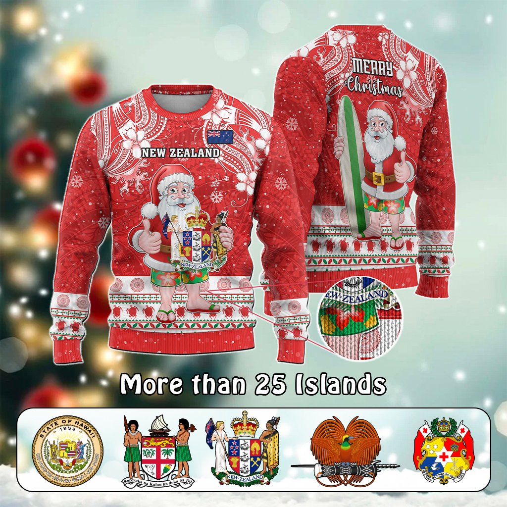 Custom Polynesian Countries Christmas Knitted Sweatshirt Santa Coat Of Arms - Polynesian Pride