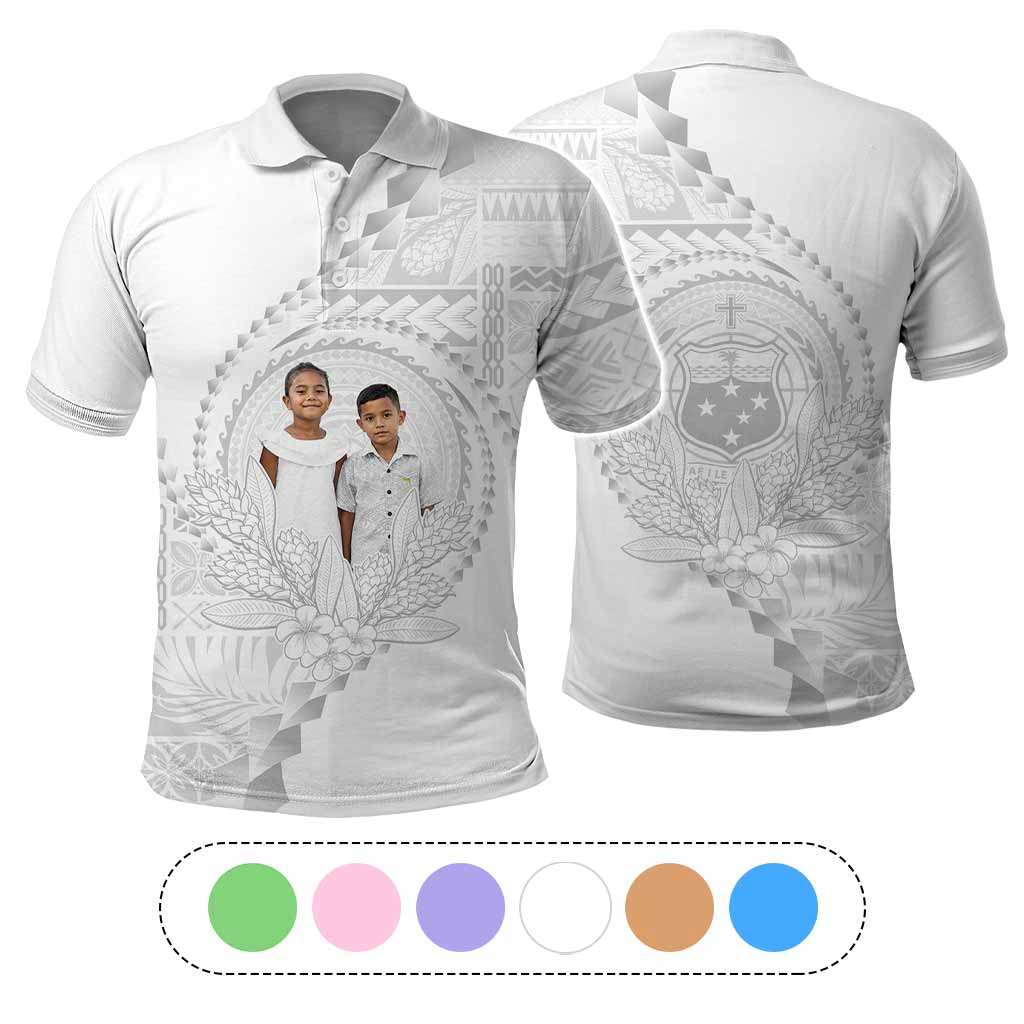 Custom Photo Samoa White Sunday Polo Shirt Lotu Tamaiti Teuila With Samoan Siapo CTM05 Multicolor - Polynesian Pride