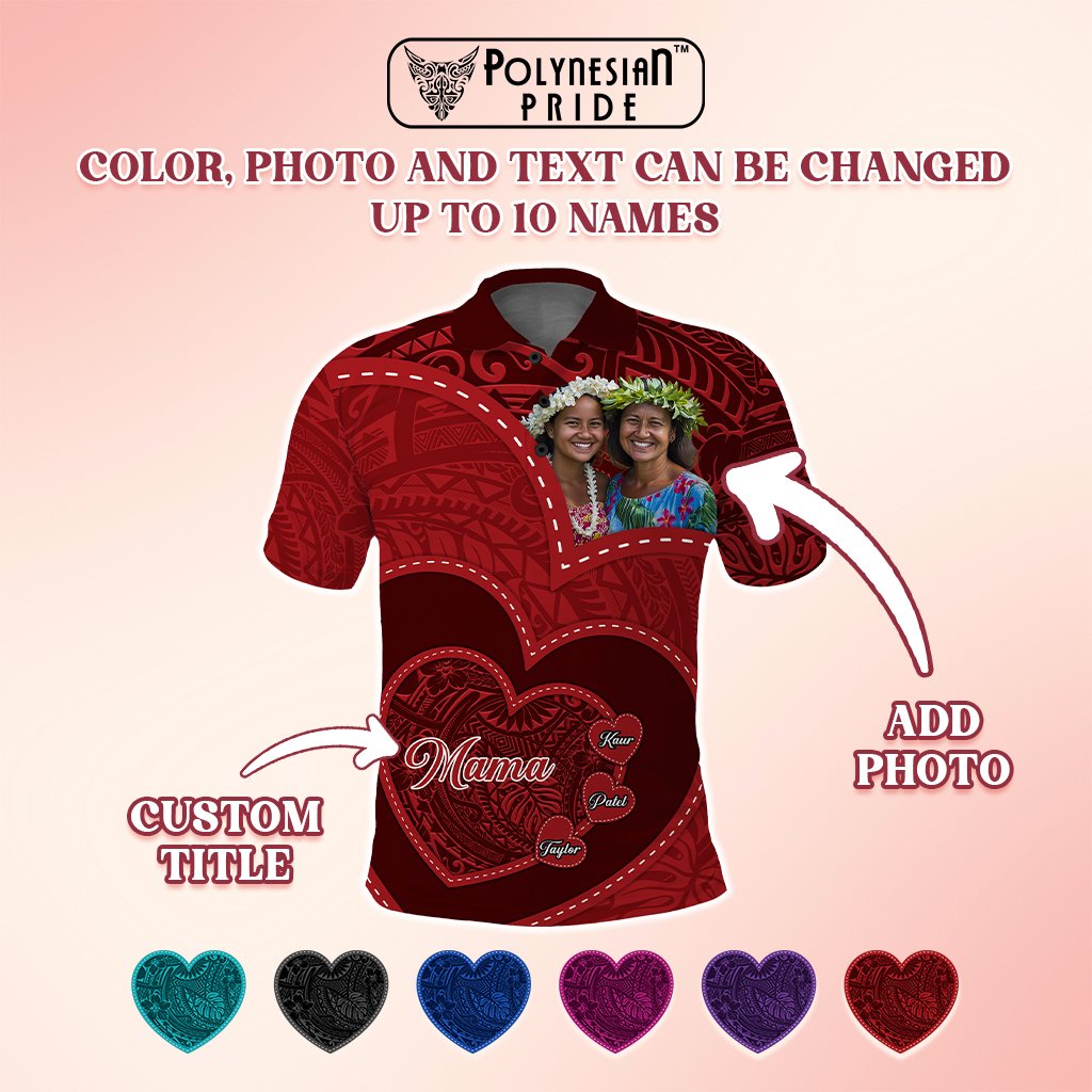 Custom Photo Happy Mother's Day Polo Shirt Polynesian Pattern CTM05