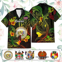 Custom Polynesian Countries Hawaiian Shirt Coat Of Arms Polynesian Tribal Tattoo Shark CTM05 Black - Polynesian Pride