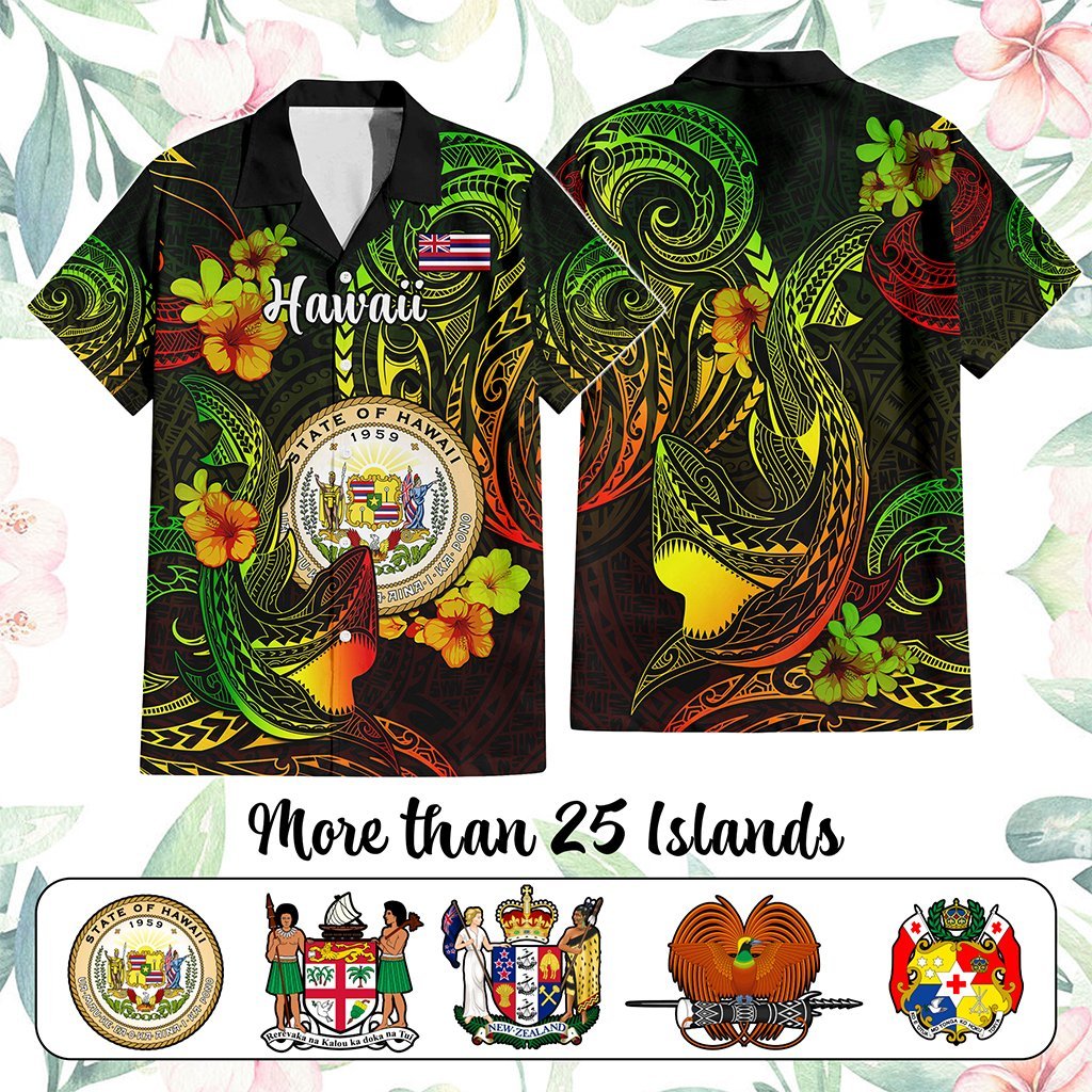Custom Polynesian Countries Hawaiian Shirt Coat Of Arms Polynesian Tribal Tattoo Shark CTM05 - Polynesian Pride